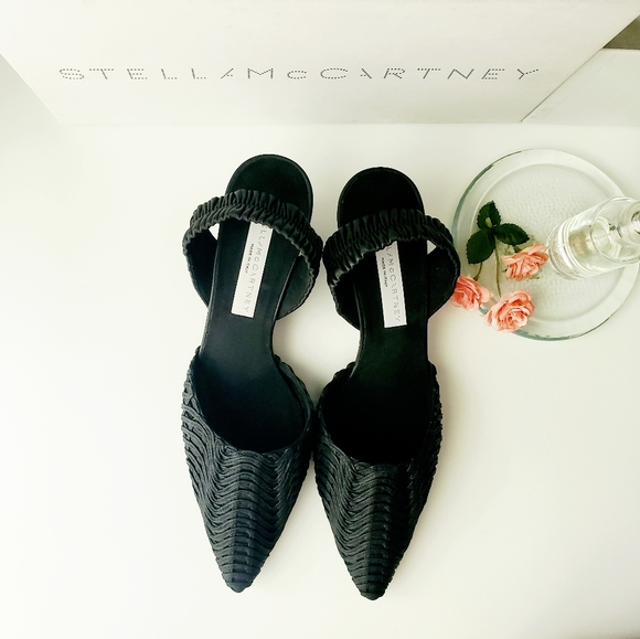 Stella McCartney Shoes - Stella McCartney Black Woven Slingback Wedges NWBX